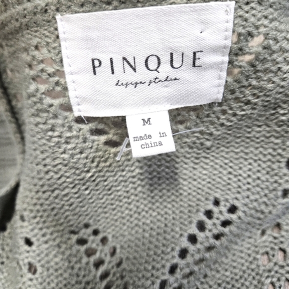 Pinque Stitch Fix Sage Green Textured Crochet Knit Open Cardigan Women's Medium - Picture 10 of 10